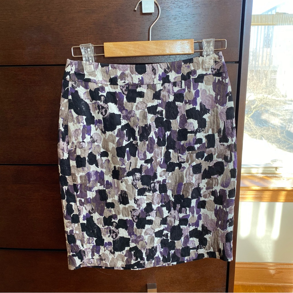 Ann Taylor Petite Purple Taupe Black 100% Cotton Pencil Skirt Size 00p